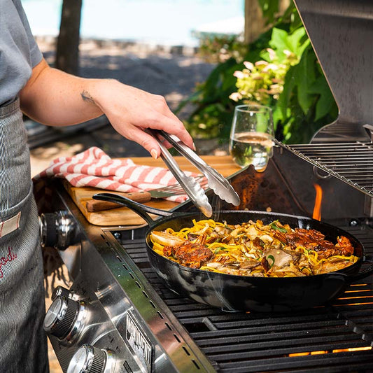 Inspired by the resourcefulness of Lodge Cast Iron during the Great Depression, the Blacklock 12-inch Skillet is a testament to adaptability and craftsmanship. Triple seasoned for a natural nonstick finish, this lightweight cast iron skillet is designed for effortless cooking on any stovetop, oven, grill, or open flame.