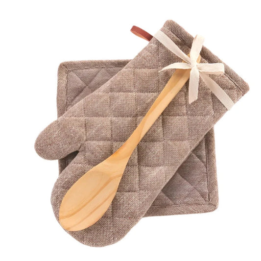 Oven Mitt, Pot Holder, & Spoon (3 Piece Set) - Chambray Brown