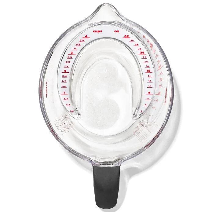 Measure with a smile, not a backache. Our OXO Good Grips 4-Cup Angled Measuring Cup is like having X-ray vision—just peek down and voilà, perfect measurements! This clever cup (a Good Housekeeping darling!) features a sneaky angled interior that displays cups, ounces, and milliliters from above like magic.