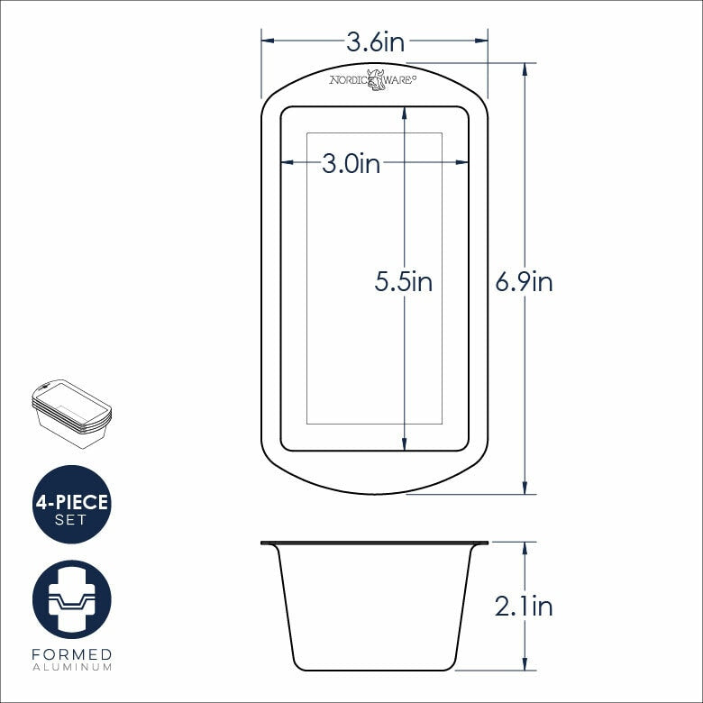 Measurement chart for a 4-piece set of formed aluminum products with dimensions and a small image of the product.