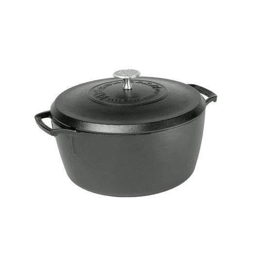 The Blacklock Triple Seasoned 5.5Qt Dutch Oven, crafted by Lodge, America's oldest family-owned cast iron cookware foundry, brings over a century of craftsmanship to your kitchen. Triple seasoned for a natural, nonstick finish and easy cleanup, this lightweight Dutch oven heats evenly at lower temperatures, making it perfect for searing and browning.