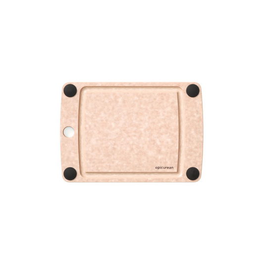 Small but mighty, the Epicurean All-in-One Cutting Board (10" x 7") packs performance into a compact size. With a built-in juice groove on one side and a flat surface on the other, this dual-sided board adapts to any task