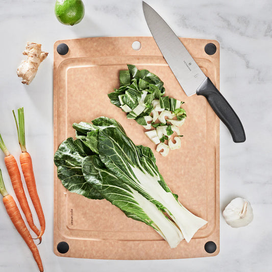 Get the most out of your prep space with the Epicurean All-in-One Cutting Board (17.5" x 13"), the largest size in this smart and versatile series. Designed for both function and flexibility, it features a built-in juice groove on one side to catch messes and a flat reverse side for full cutting surface use.