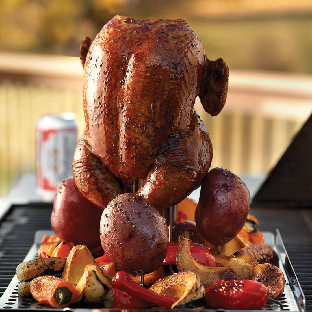 Simply place your bird on the stand, add your favorite liquid—beer, wine, soda, or a custom blend—and let the infusing process keep the meat moist while achieving crispy, golden skin. Built from durable stainless steel, this roaster is long-lasting, collapsible for easy storage, and dishwasher safe for quick cleanup.