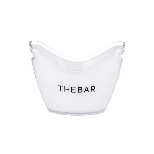 Prepare for your next party in style with our acrylic ice buckets, featuring "The Bar" boldly displayed. Crafted from durable acrylic, these buckets include convenient cut-out handles for easy transport, whether you're serving guests indoors or enjoying outdoor dining. The scooped rim design ensures effortless access to your favorite beverages, making it a must-have for any gathering.