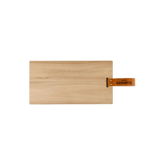 Our Charcuterie Plank Board - "Share Goodness", crafted from classic acacia wood to beautifully present the food you love sharing with friends and family. This versatile board doubles as a cutting surface, making it perfect for preparing and serving a variety of cheeses, meats, fruits, and more. Its natural wood grain and sturdy construction ensure durability and a stylish addition to your table.