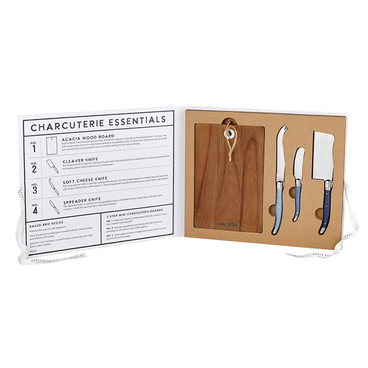 Crafted from durable acacia wood and featuring an assortment of three essential cheese knives: a cleaver knife, a soft cheese knife, and a spreader. This elegant set is ideal for displaying and serving your favorite snacks at any gathering, ensuring both practicality and aesthetic appeal. The book-shaped box provides convenient storage and makes for a stylish gift presentation. Hand wash only to preserve the pristine condition of the acacia wood and stainless steel components.