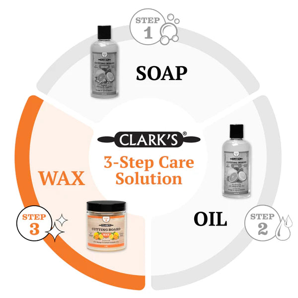Clarks 3 step process including step 1 soap, 2 oil and 3 wax