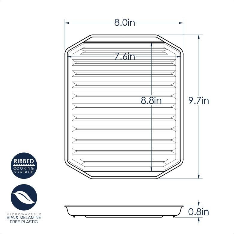 Measurement chart of a ribbed surface with dimensions and safety labels.