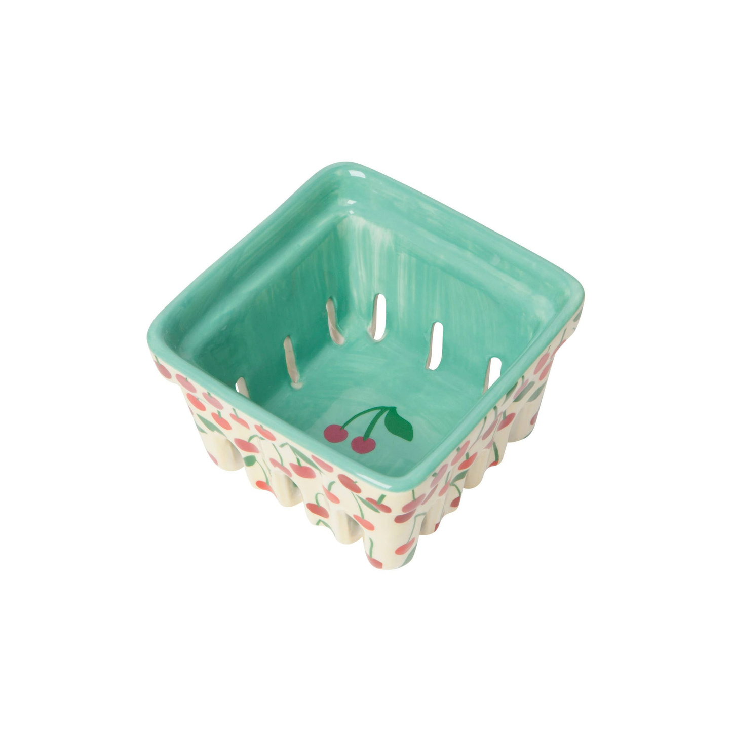 Ceramic berry basket with cherry design on a white background