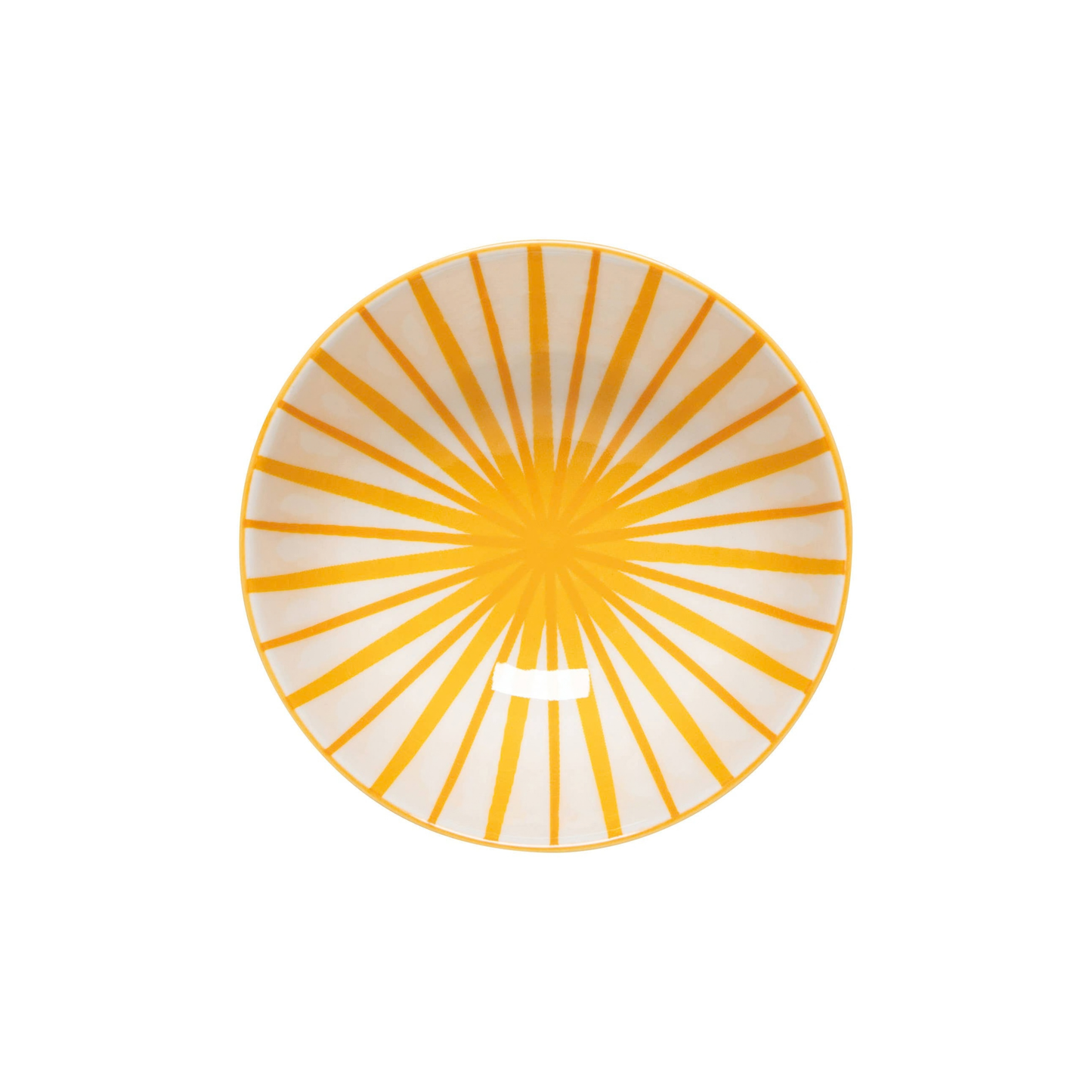 Round plate with yellow radial pattern on a white background