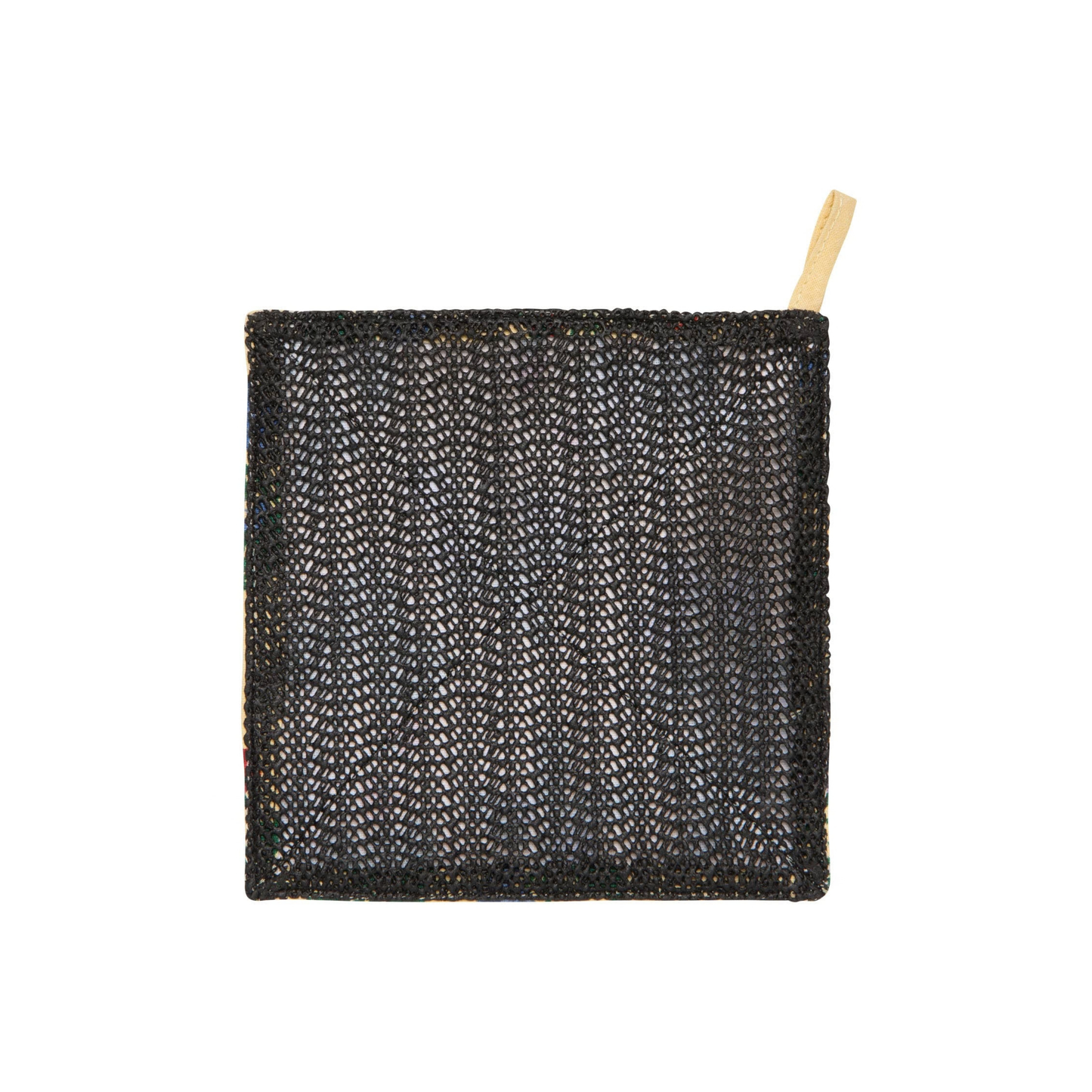 Black woven pouch with a wooden stick on a white background