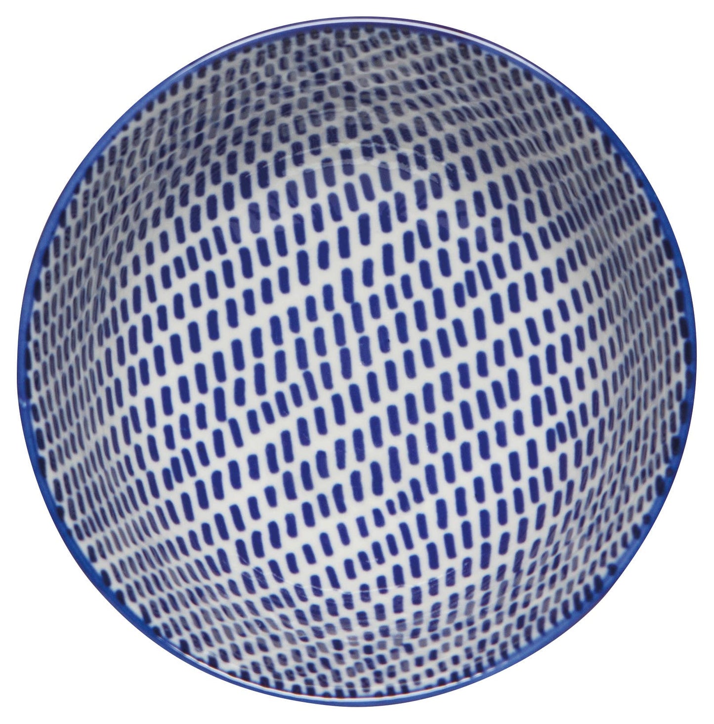 Blue and white patterned bowl on a white background
