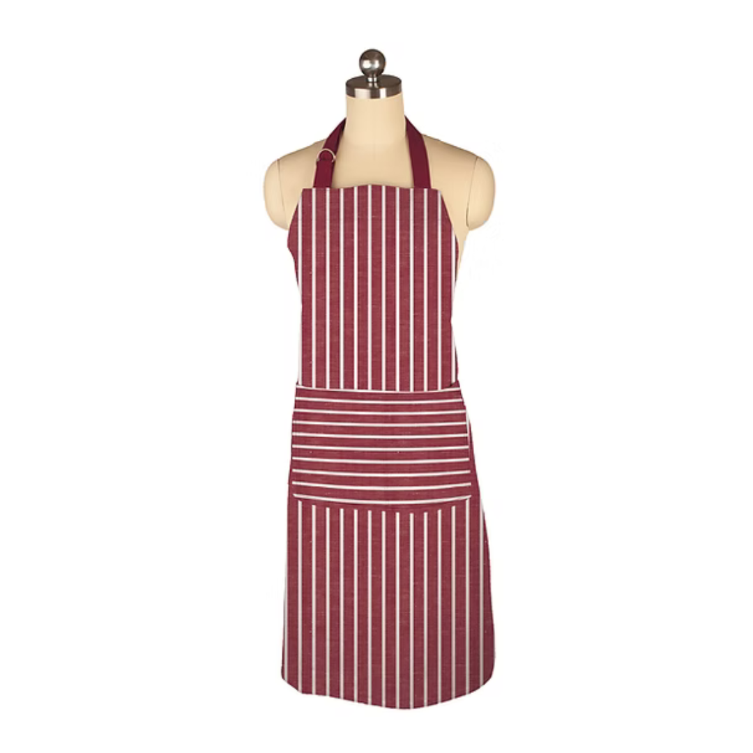 Classic meets modern with our Designer Chef Apron in Cabernet Pinstripesâa stylish upgrade to your kitchen essentials. Featuring the same tailored fit as our beloved Classic Chef Apron, this version adds a rich, on-trend print that looks as good as it performs. Crafted from durable, all-cotton twill, itâs built to withstand frequent washes while keeping you comfortably covered from prep to plating.