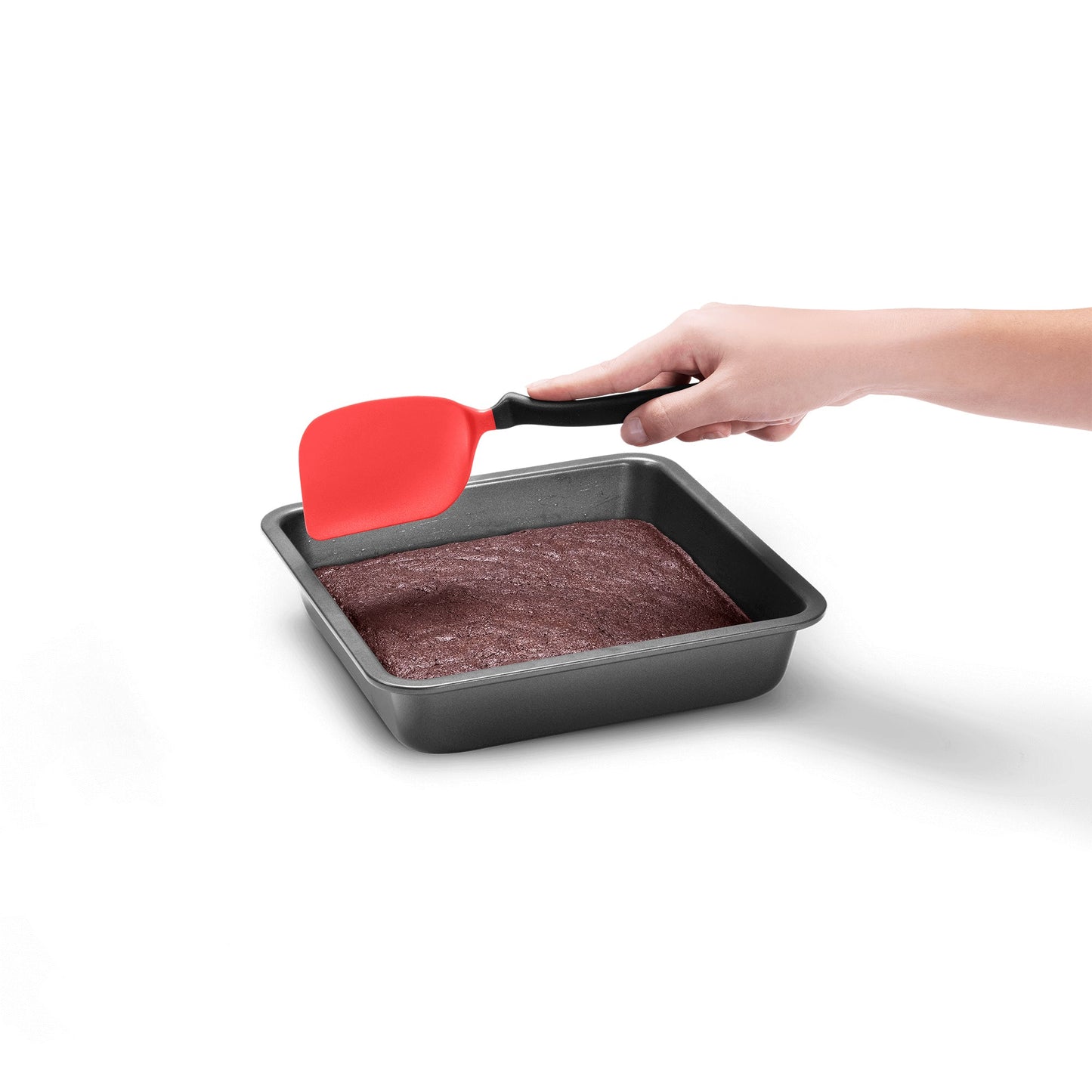 The Chopula's small, but just as mighty, sibling! The Mini Chopula's small, flexible head easily slides under food for a clean lift, making it perfect for cookies, eggs, and brownies. The angled handle and multi-curved head reach every corner of any pan or tray, while keeping your hand away from food and heat. 