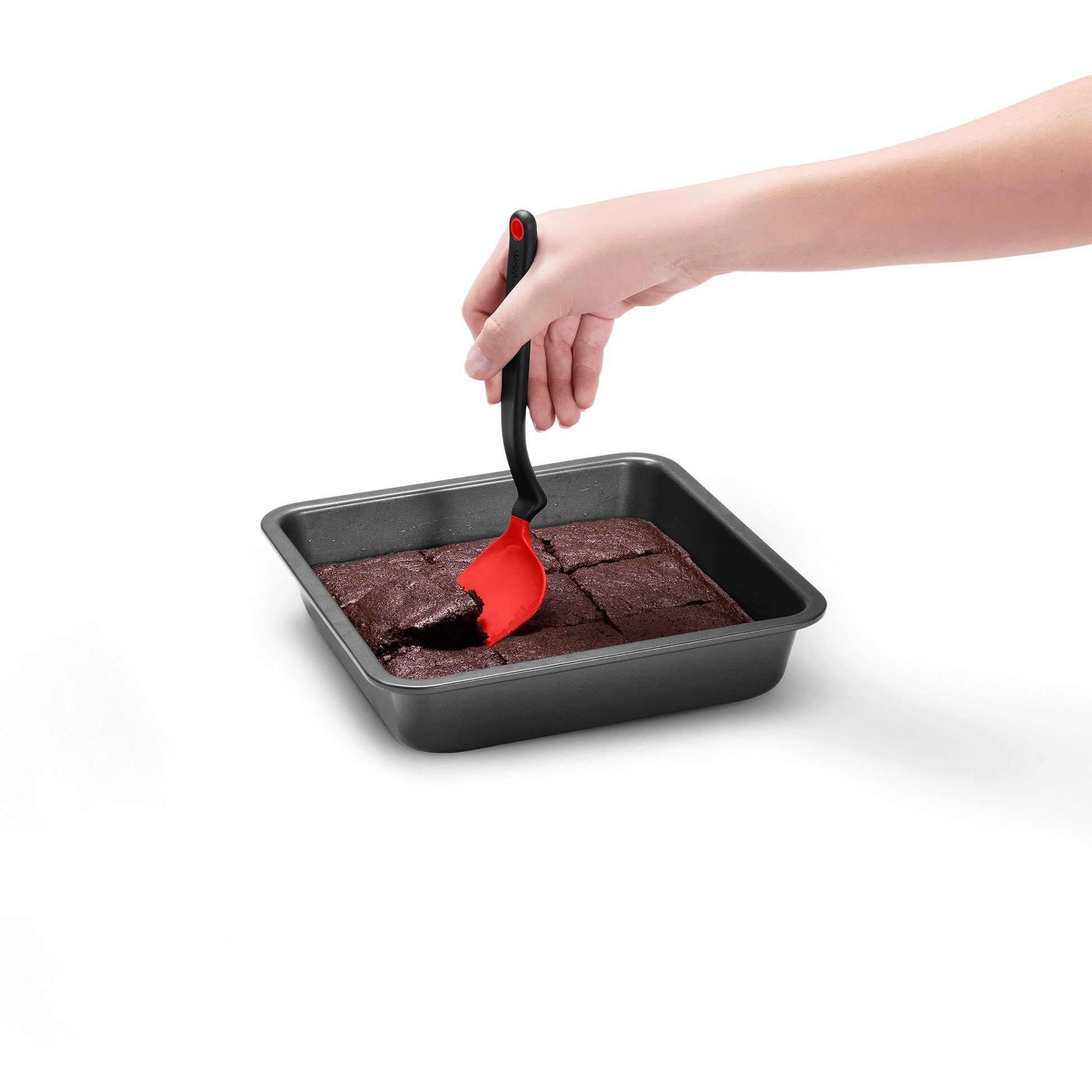 The Chopula's small, but just as mighty, sibling! The Mini Chopula's small, flexible head easily slides under food for a clean lift, making it perfect for cookies, eggs, and brownies. The angled handle and multi-curved head reach every corner of any pan or tray, while keeping your hand away from food and heat. 