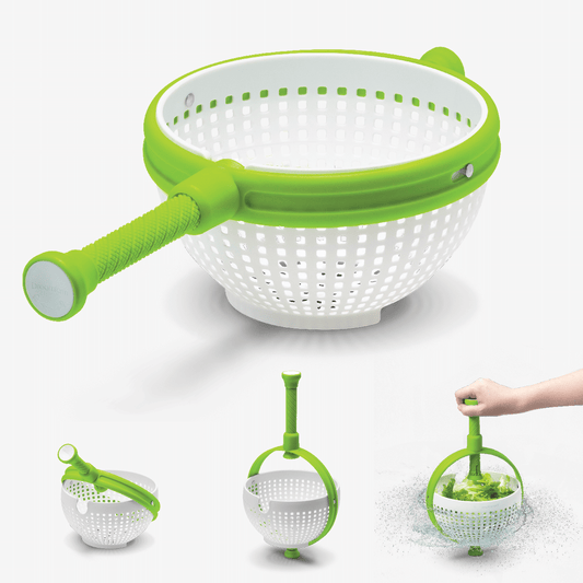 Spin and dry with ease using Spina! This versatile straining colander doubles as an in-sink salad spinner with a 3-quart/12-cup capacity. Non-slip foot and large basket prevent spills, and the handle offers a "quick stop" brake for fast and convenient storage. Upgrade your kitchen game with Spina today!