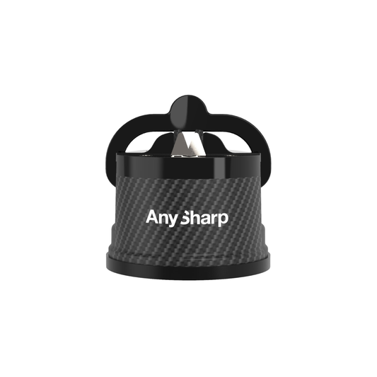 Black kitchen sharpener with 'Any Sharp' branding on a white background