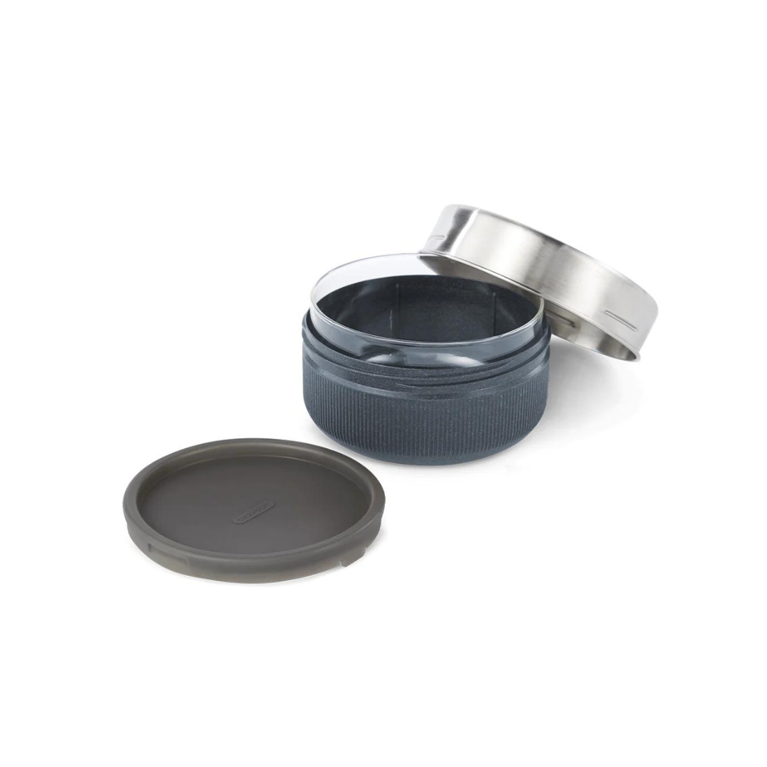 Glass lunch pot, small, slate taken apart to show lids