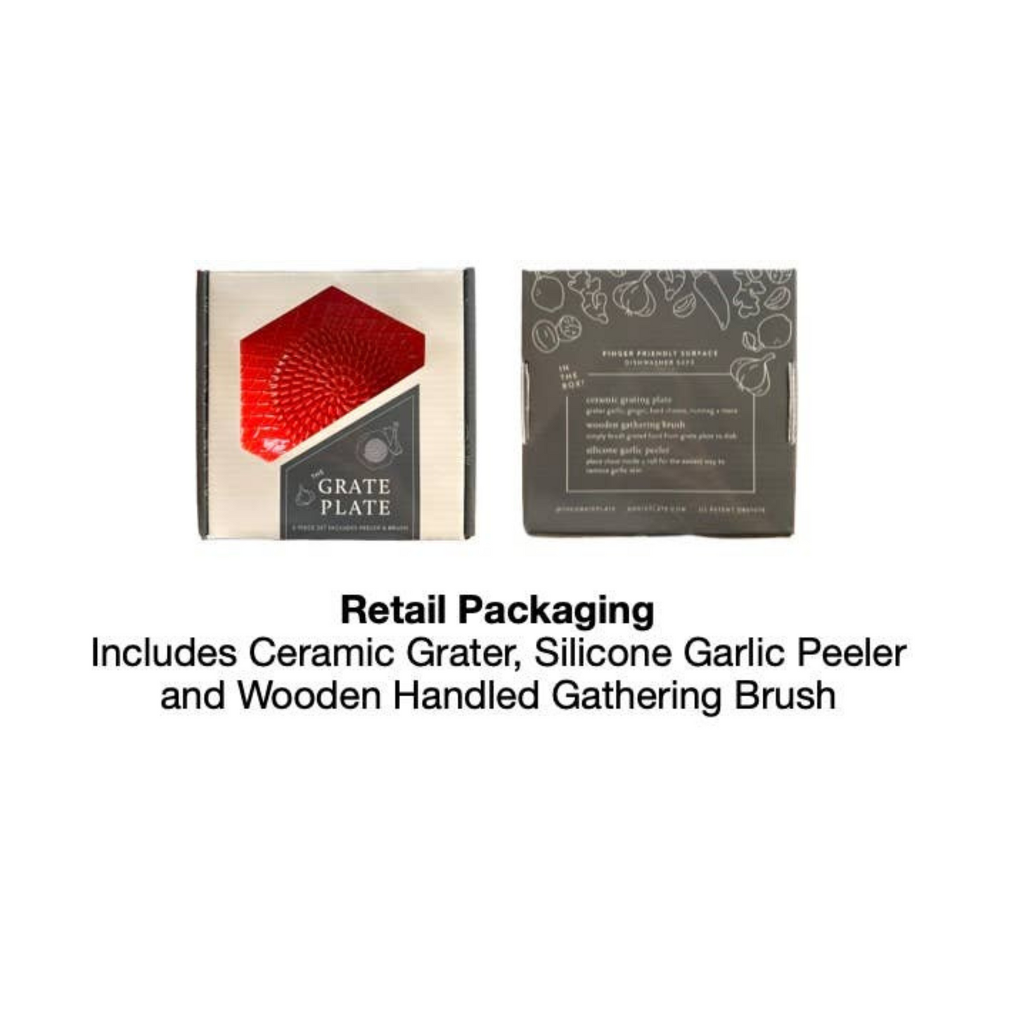 The Grate Plate is a ceramic grating plate used to grate garlic, ginger, peppers, nutmeg, chocolate, hard cheeses and much more! Perfect for adding fresh flavor to any dish. It's easy to clean and can be reused for an endless variety of culinary creations. Plus, the handy silicone garlic peeler and gathering brush make prepping fast and mess-free!