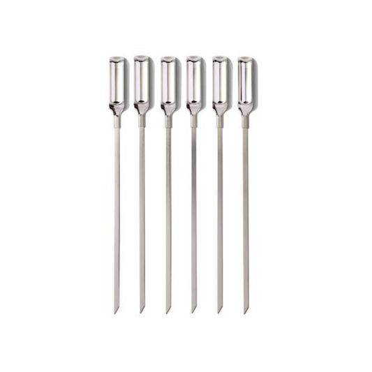 Achieve kabob perfection with the OXO Good Grips 6-Piece Grilling Skewer Set, thoughtfully designed to elevate your grilling experience. The sharp, pointed stainless steel construction ensures effortless loading of ingredients, while the innovative flat design prevents rolling—guaranteeing even cooking on all sides.