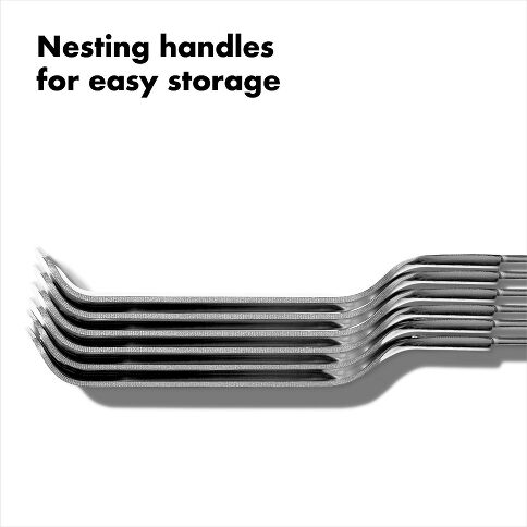 Achieve kabob perfection with the OXO Good Grips 6-Piece Grilling Skewer Set, thoughtfully designed to elevate your grilling experience. The sharp, pointed stainless steel construction ensures effortless loading of ingredients, while the innovative flat design prevents rolling—guaranteeing even cooking on all sides.