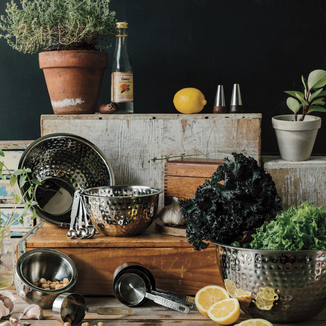 Add timeless appeal with hammered effect. Durable, everyday items for display. Danica Heirloom - global spirit. Handmade, ethical, textured items for your home. Eye-catching, timeless addition for countertop. Practical and stylish mixing bowls for busy kitchens!