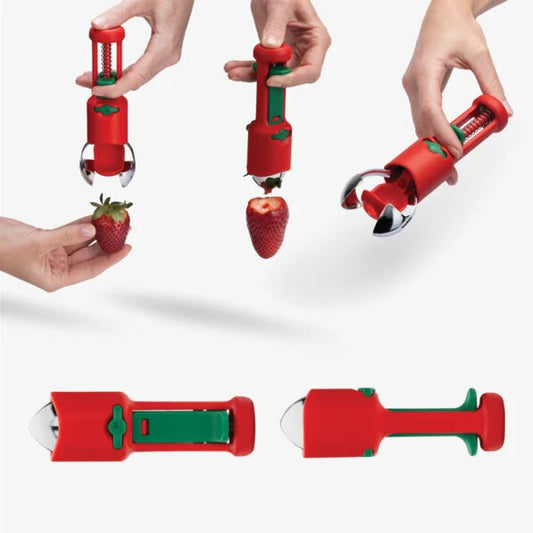 Meet the Dreamfarm Hullapit—the ultimate 3-in-1 fruit tool that makes hulling, pitting, and prepping a total breeze! This clever gadget effortlessly hulls strawberries, removes pineapple eyes, and pits cherries and olives with one smooth motion—catching the mess before it splatters. Its conically tapered stainless steel blades ensure precise hulling with minimal waste, while the spring-loaded plunger quickly removes pits of all sizes.