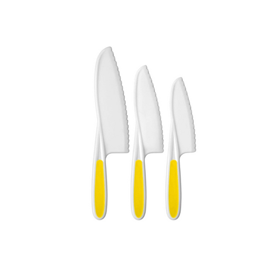Get little chefs excited about cooking with the Zulay Safety Knife Set for Kids in bright yellow! Designed for real kitchen adventures with safety in mind, this 3-piece set features small, medium, and large knives with blunt tips and serrated edges—perfect for building confidence while keeping fingers safe.
