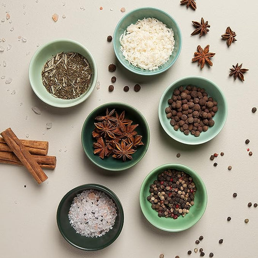 Set of six Now Design by Danica pinch bowls in the color Leaf. Six different ombre green leaf colors, dishwasher and microwave-safe, these pinch bowls are a super handy helper in the kitchen!