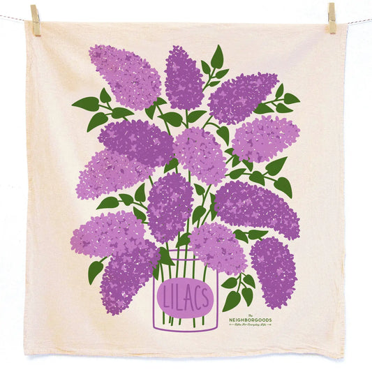 Our Lilacs tea towel is sure to freshen up your kitchen and brighten your everyday. All of The Neighborgoods dish towels add a bright pop of color to your kitchen. Made from 100% flour sack cotton, our lilacs dish towel and will only get softer and more absorbent over the years in your kitchen. This generously sized dish towel can handle small and big tasks in the kitchen as well as household chores.