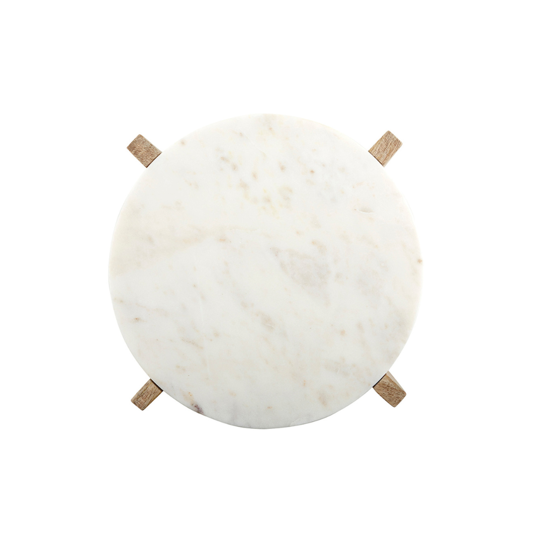 Marble and mango wood pair well just like cheese and wine! Serve your favorite cheeses and appetizers on this beautiful marble board. Mango wood stand is removeable. Perfect centerpiece for parties and beverage tastings.