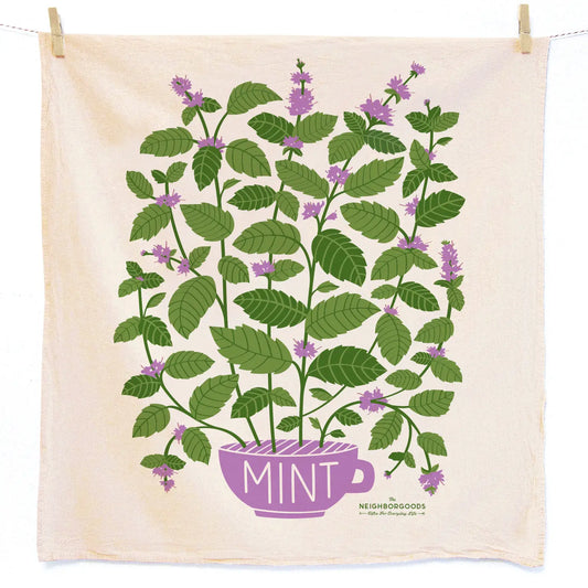 Our mint herb towel will freshen up your kitchen and brighten your everyday. You are mint to have this in your life. Made from 100% flour sack cotton, our Mint dish towel and will only get softer and more absorbent over the years in your kitchen. This generously sized dish towel can handle small and big tasks in the kitchen as well as household chores.