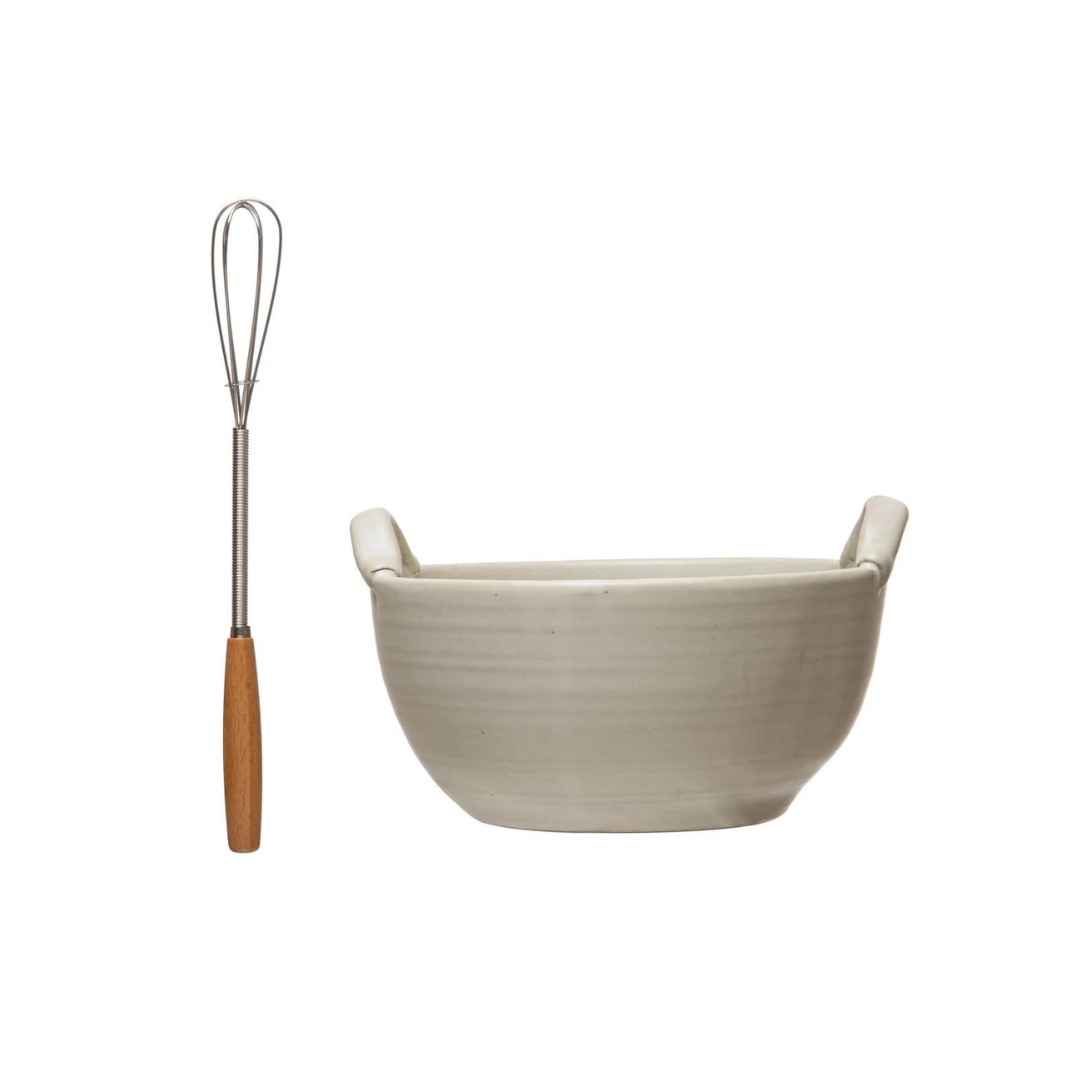 Whisk and Stoneware Mixing Bowl by Creative Co-Op