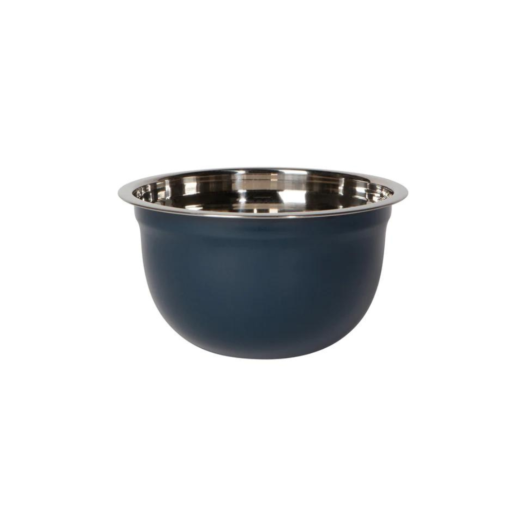 hese colored nesting mixing bowls are a kitchen essential! Perfect for prepping, mixing, or serving, this set of three stainless steel bowls in a stunning matte ink blue finish will add a touch of elegance to your culinary adventures