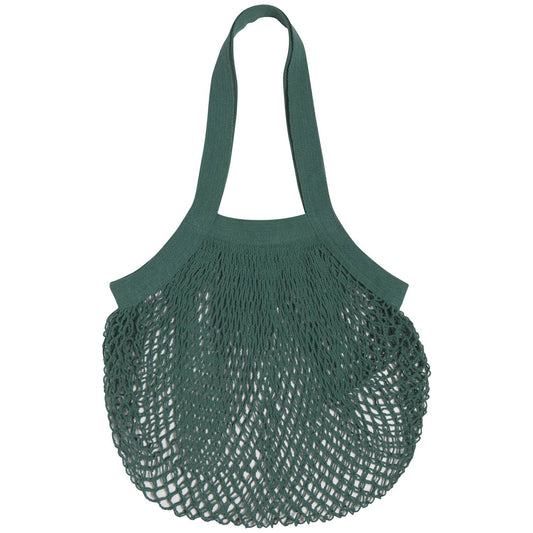 Green mesh shopping bag on a white background
