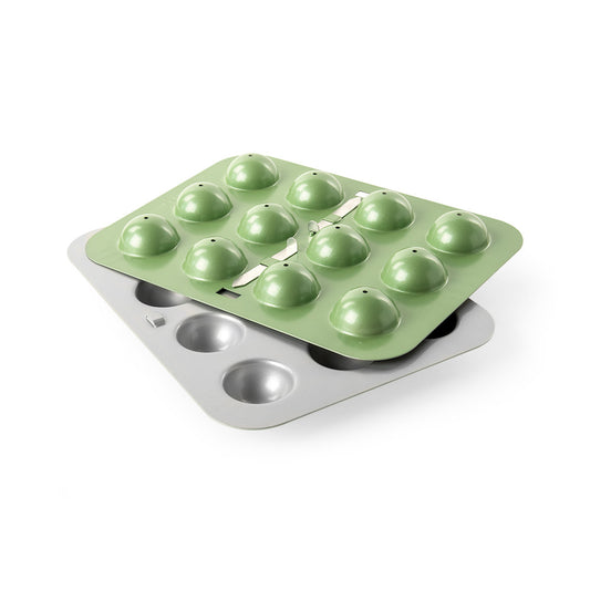 Green cake pop tray on a white background