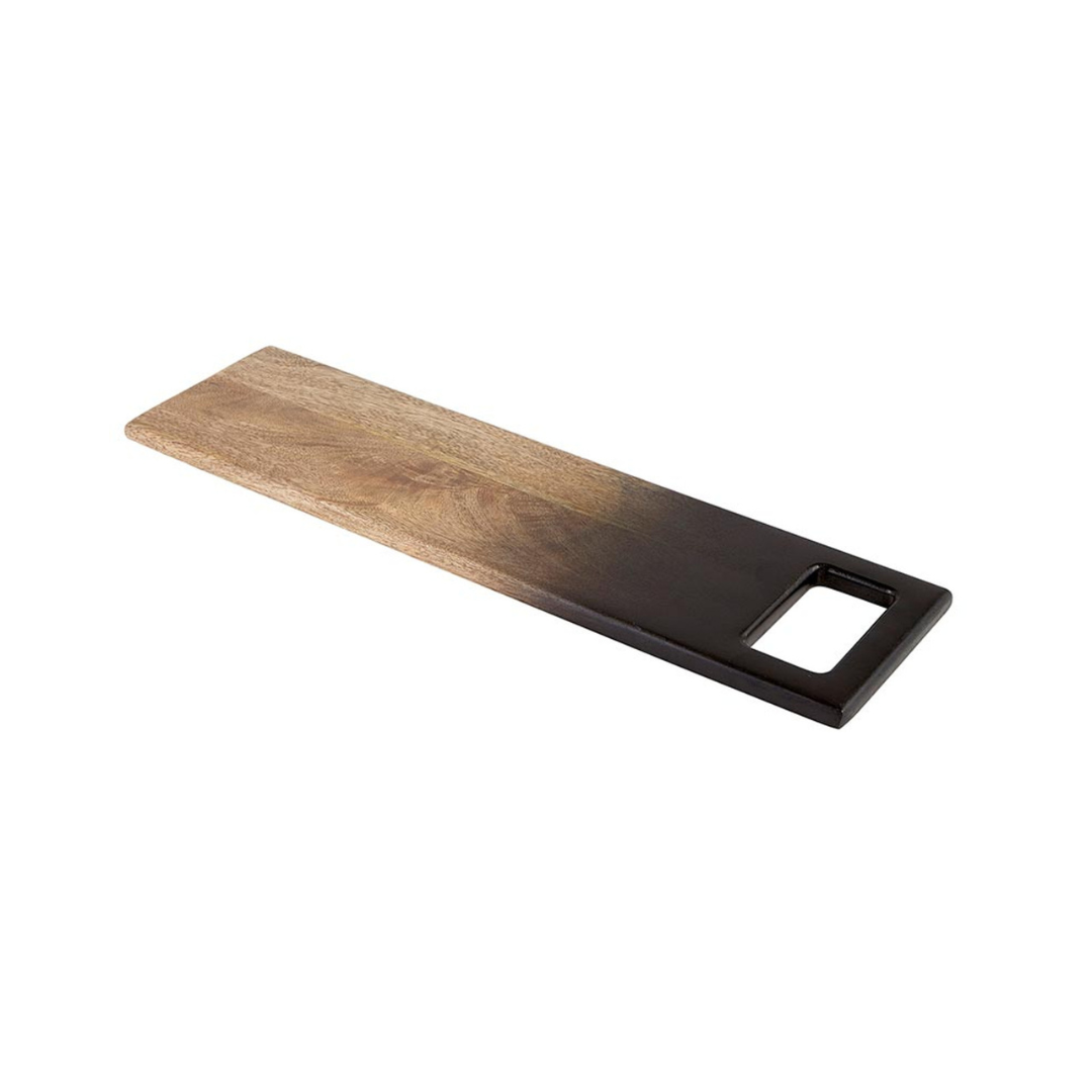 Bring a touch of bold sophistication to your kitchen with our Ombre Serving Board - 19" x 5"! This eye-catching tray features a stunning black and natural ombre finish, making it a standout accent for any table. Perfect for serving your favorite breads or adding a stylish touch to your dining experience, this board blends modern design with practical elegance.