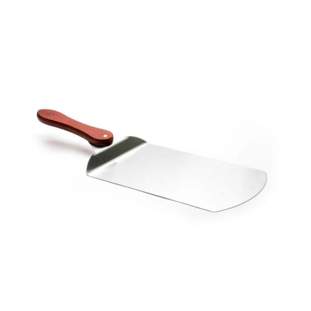 Pizza night is a family favorite. And part of the fun is preparing and baking the pizza! With the Outset™ Pizza Peel you'll no longer have to fret with moving the pizza from prep to pan and from pan to plate. Peel prevents spills and burns – keeping pizza night ever-so fun. With its fine rosewood handle that folds in for storage, and smooth stainless-steel surface, the pizza peel offers a safe & convenient way to remove pizza from your oven or grill.