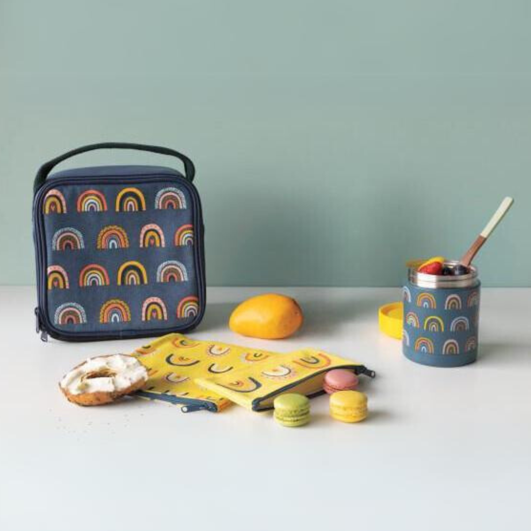 Rainbow designed insulated lunch bag is perfect for school, office, or on the go lunches. Keeps food nice and cool with cute rainbow pattern.