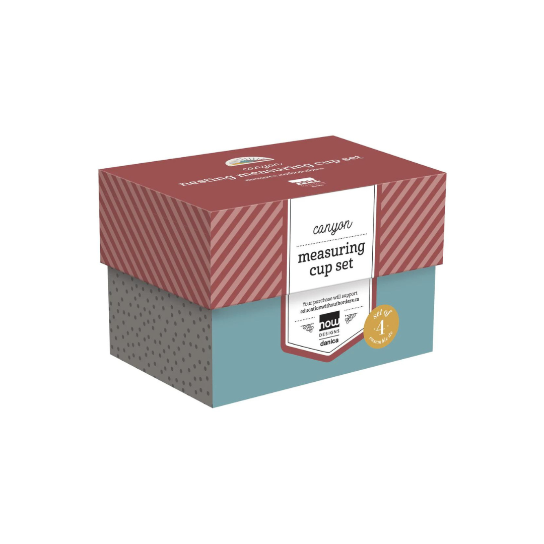 Set of 4 stoneware ramekins are 6 ounces in capacity. Made by Now Design, these red, blue, yellow, and grey ramekins are dishwasher and microwave safe!