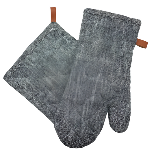 Oven Mitt, Pot Holder & Spoon (3 Piece Set) - Chambray Black