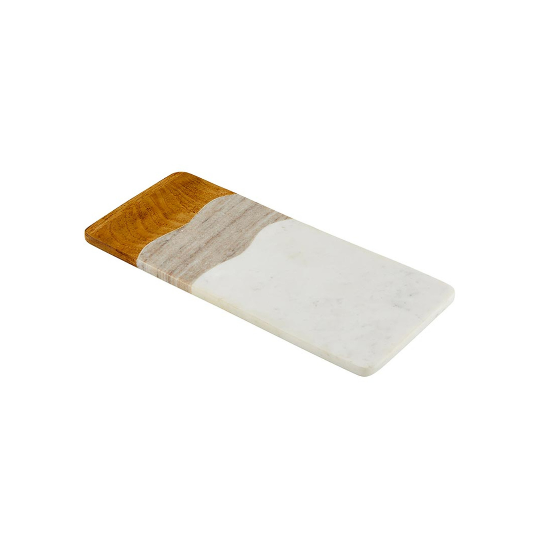 Take entertaining to the next level with this Marble and Wood Serving Board. Handcrafted so each piece is unique in detail. The perfect way to display your favorite treats, savory selections or add a touch of elegance to any room décor.