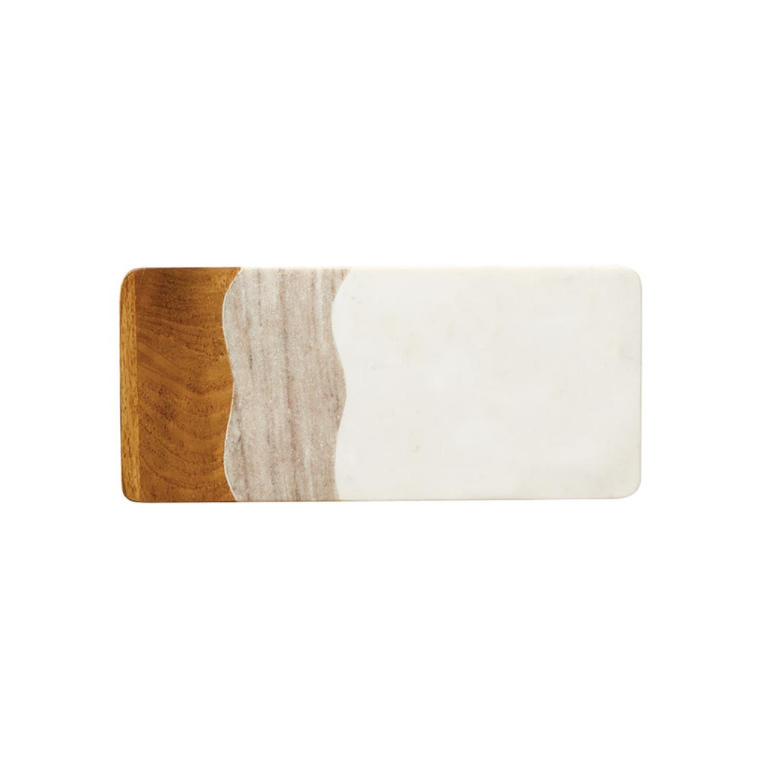 Take entertaining to the next level with this Marble and Wood Serving Board. Handcrafted so each piece is unique in detail. The perfect way to display your favorite treats, savory selections or add a touch of elegance to any room décor.
