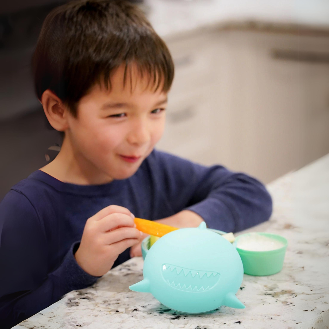 Silicone Bowl with Lid, Fork & Spoon - Shark