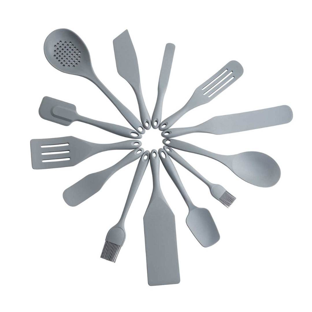 Spurtle Spatula - Wide Slotted Silicone - Gray