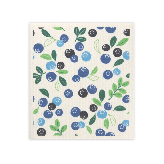 Fabric with blueberry pattern on a white background