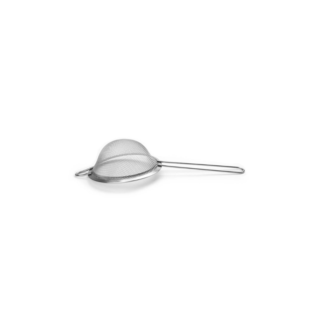 A kitchen essential, this stainless steel fine mesh strainer (9.75" x 4.25" x 1.75") is perfect for straining broth, gravy, sauces, jams, and tea, as well as sifting flour or powdered sugar over baked goods.