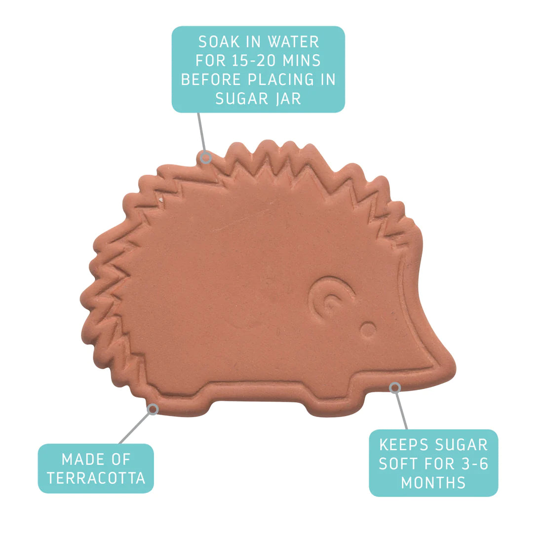 Terracotta hedgehog keeps brown sugar from get hard and lumpy! Just soak in water for 15 minutes, pat dry, and place hedgehog saver in your brown sugar container. Will keep sugar soft up to 6 months!