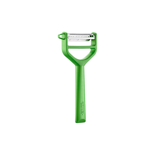 This T shaped peeler is unlike any other in your kitchen drawers. Equipped with a duo of stainless steel blades, the T-DUO peeler can both peel and julienne with a flip of the tool. A micro-serrated blade is very efficient on all vegetables and fruits, including those with thin or smooth skins (mangoes don’t stand a chance), while the Julienne blade easily creates fine strips of anything from zucchini to carrots.